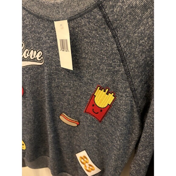 NEW With Tags Womens Derek Heart Navy Blue Crewneck With Multi Patches Y2K - Picture 3 of 6